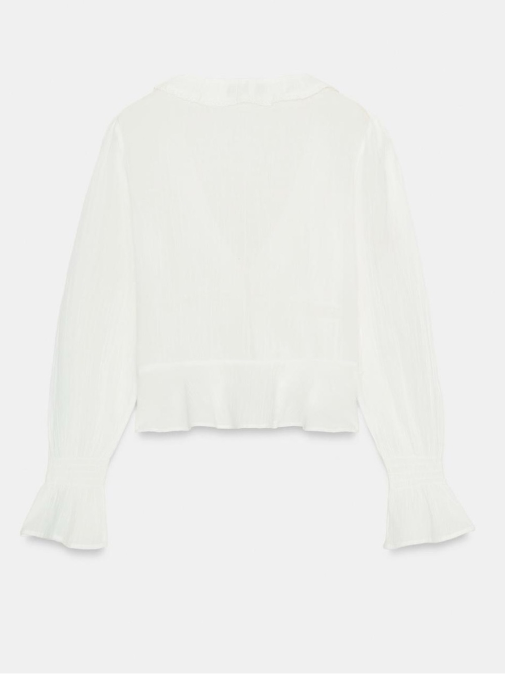 NWT Zara Chiffon Embroidered Ruffle Shirt Oyster White M - Picture 10 of 10